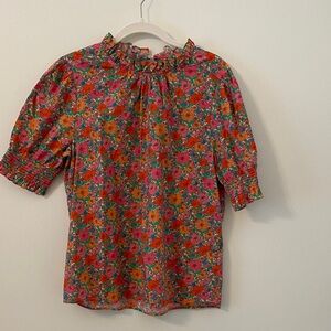 J. Crew Floral Short Sleeve Top - Pink and Green